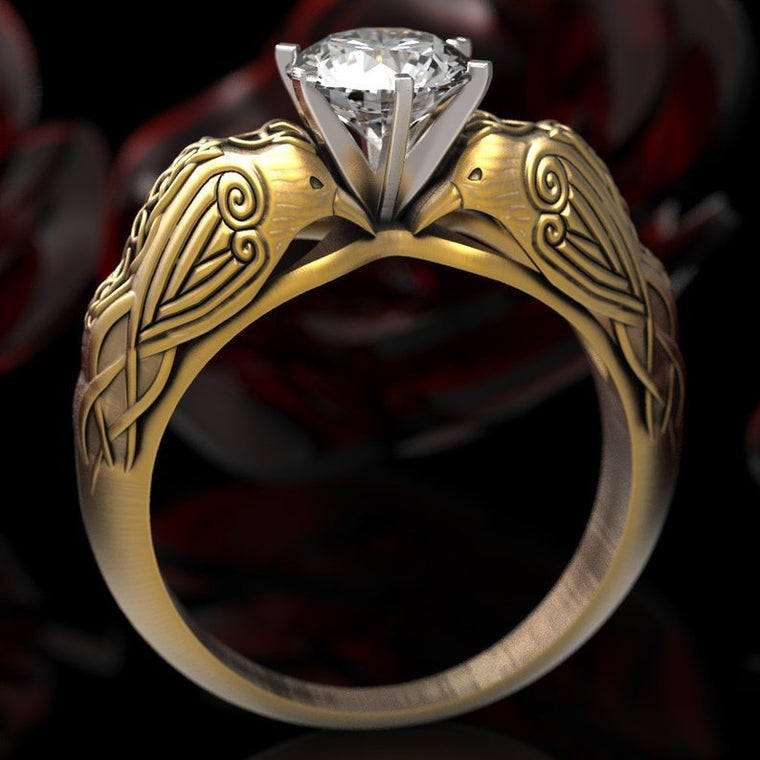 New creative Ancient Egypt Raven Totem Ring Luxury 18KGP yellow gold ring Fashion Jewelry Vintage Big White Stone Party Rings