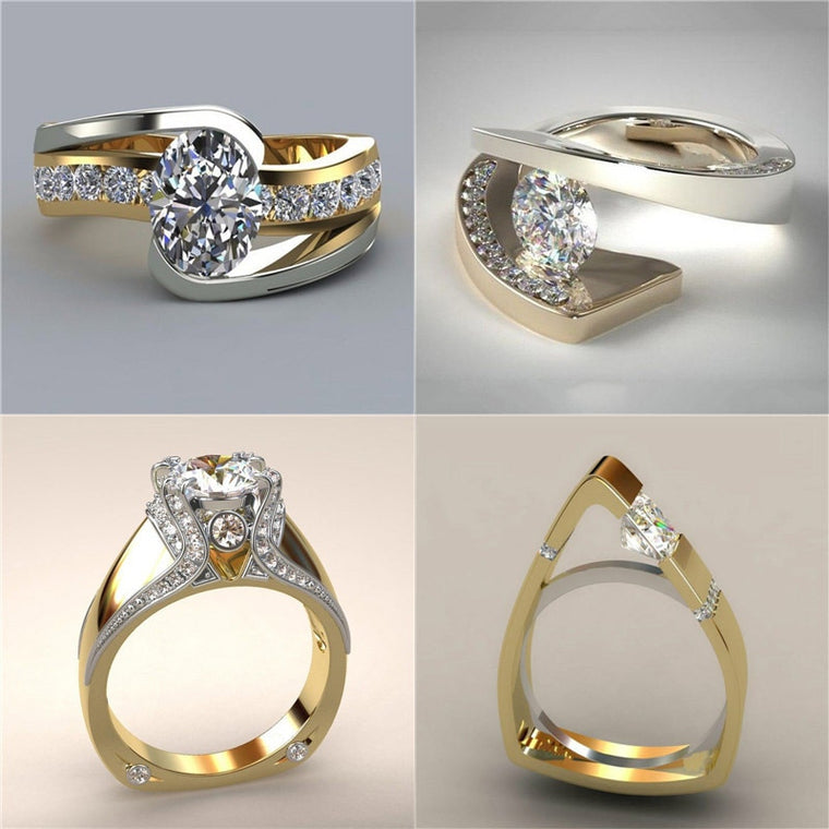 Unique Style Small Crystal Zircon Stone Ring Luxury Fashion Gold Color Jewelry 925 Silver Promise Engagement Rings For Women