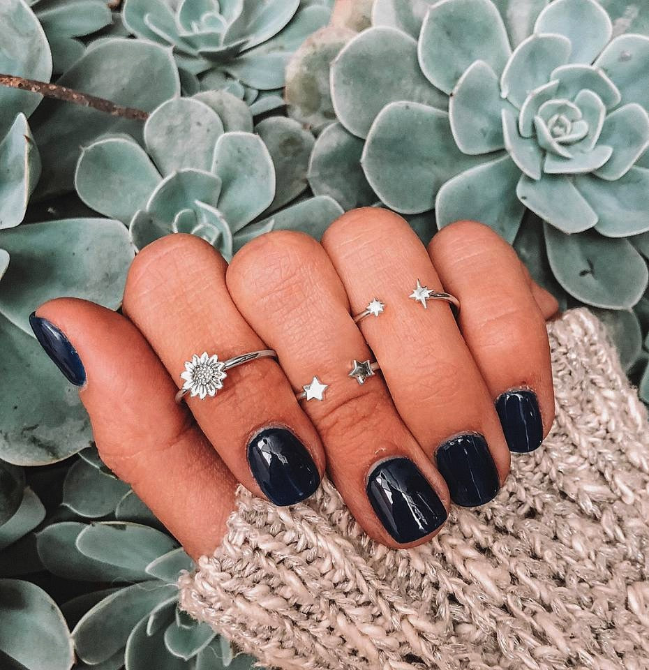 Fashion Vintage Alloy Set of Rings Adjustable Simple Silver Sunflower Opening Rings for Women