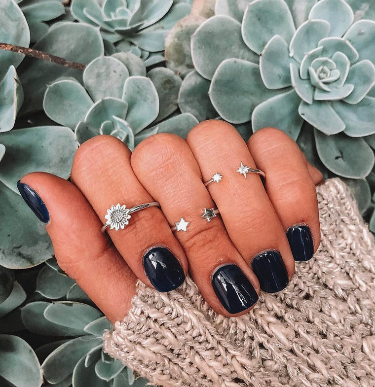 Fashion Vintage Alloy Set of Rings Adjustable Simple Silver Sunflower Opening Rings for Women