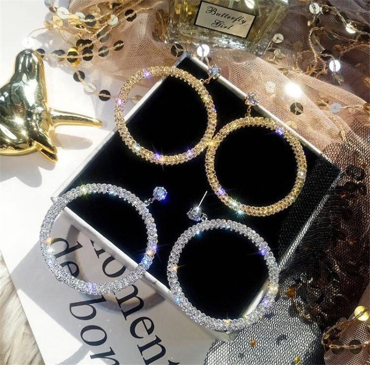 2020 New Arrival Metal Hyperbole Round crystal earing Women Dangle Earrings Fashion Female Korean Simple Jewelry Circle Earrings
