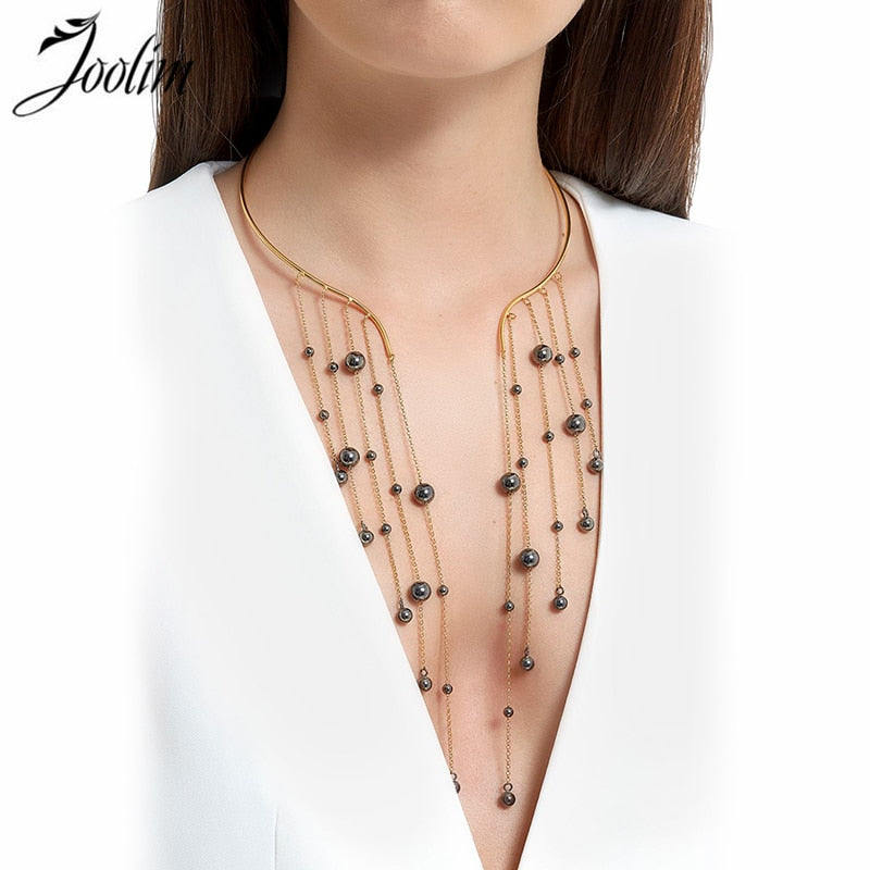 JOOLIM Jewelry Wholesale/Chain Tassel Pendant Cuff Choker Necklace Waterfall Necklace Statement Jewelry Stylish 2020 Trend
