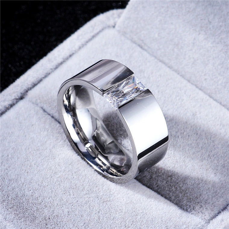 Light Mirror Polish 8MM CZ Zircon Titanium Ring for Men and Women Silver Personalized Ring Customize Ring Engraved Ring