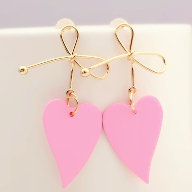 Fashion Gold Color Heart Geometric Drop Earring for Women Brincos Vintage Red Green Yellow Earring 2019 Irregular Korean Jewelry
