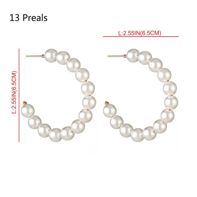 New Boho White Imitation Pearl Round Circle Hoop Earrings Women Gold Color Big Earings Korean Jewelry Brincos Statement Earrings