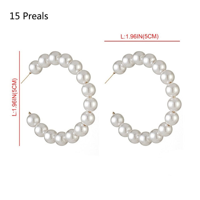 New Boho White Imitation Pearl Round Circle Hoop Earrings Women Gold Color Big Earings Korean Jewelry Brincos Statement Earrings