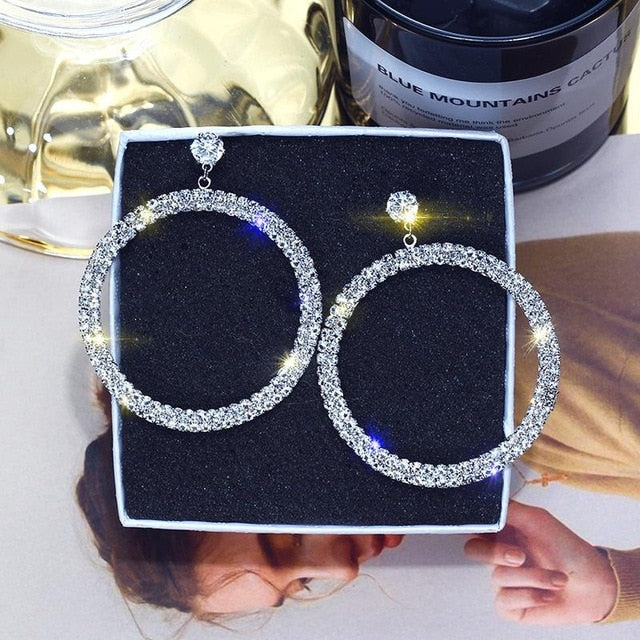 2020 New Arrival Metal Hyperbole Round crystal earing Women Dangle Earrings Fashion Female Korean Simple Jewelry Circle Earrings