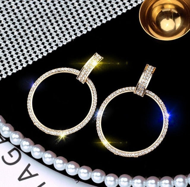 2020 New Arrival Metal Hyperbole Round crystal earing Women Dangle Earrings Fashion Female Korean Simple Jewelry Circle Earrings