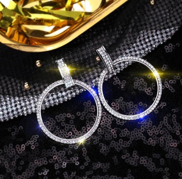 2020 New Arrival Metal Hyperbole Round crystal earing Women Dangle Earrings Fashion Female Korean Simple Jewelry Circle Earrings