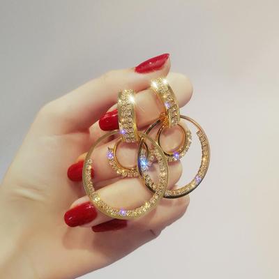 2020 New Arrival Metal Hyperbole Round crystal earing Women Dangle Earrings Fashion Female Korean Simple Jewelry Circle Earrings