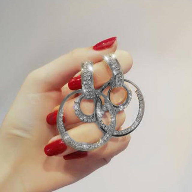 2020 New Arrival Metal Hyperbole Round crystal earing Women Dangle Earrings Fashion Female Korean Simple Jewelry Circle Earrings