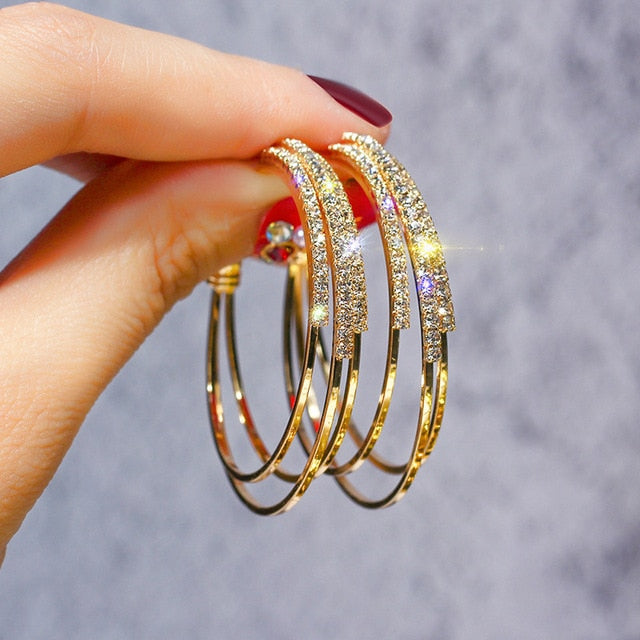 2020 New Arrival Metal Hyperbole Round crystal earing Women Dangle Earrings Fashion Female Korean Simple Jewelry Circle Earrings