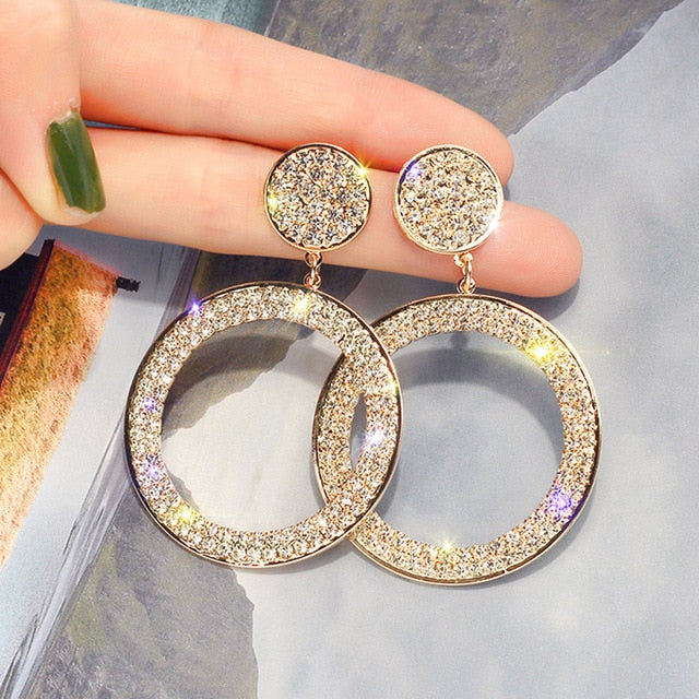 2020 New Arrival Metal Hyperbole Round crystal earing Women Dangle Earrings Fashion Female Korean Simple Jewelry Circle Earrings