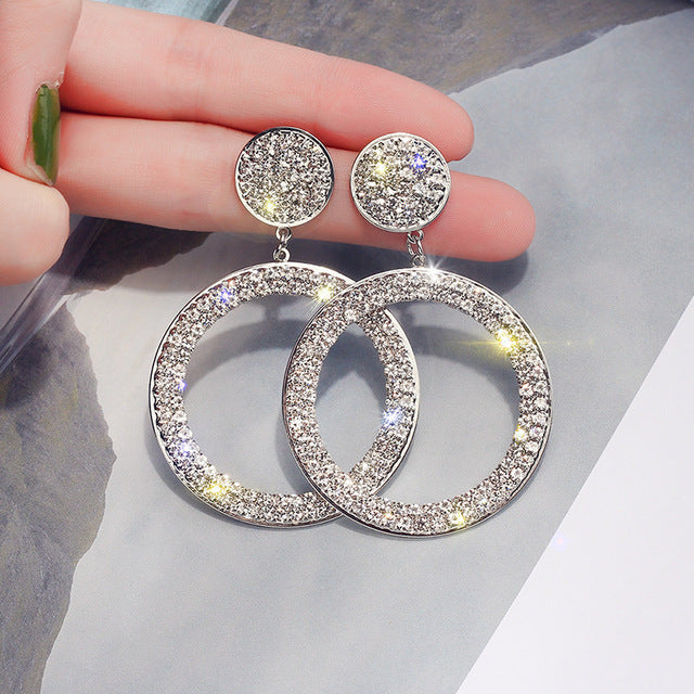 2020 New Arrival Metal Hyperbole Round crystal earing Women Dangle Earrings Fashion Female Korean Simple Jewelry Circle Earrings