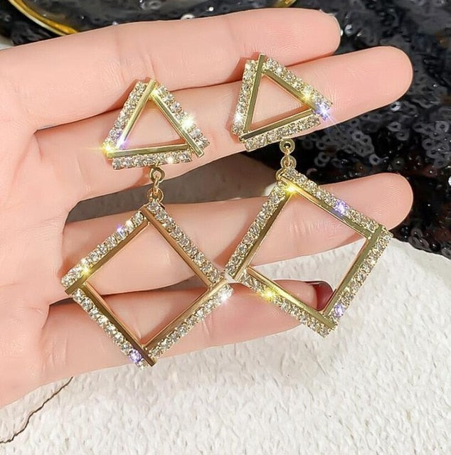 2020 New Arrival Metal Hyperbole Round crystal earing Women Dangle Earrings Fashion Female Korean Simple Jewelry Circle Earrings