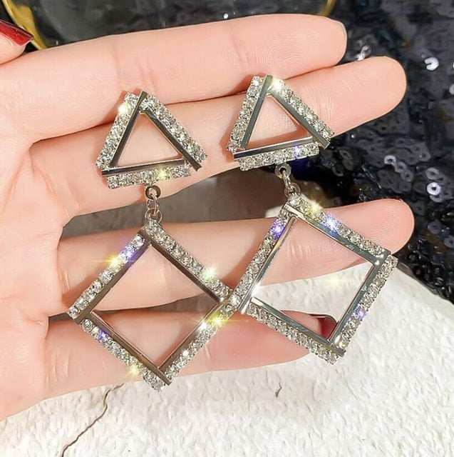 2020 New Arrival Metal Hyperbole Round crystal earing Women Dangle Earrings Fashion Female Korean Simple Jewelry Circle Earrings