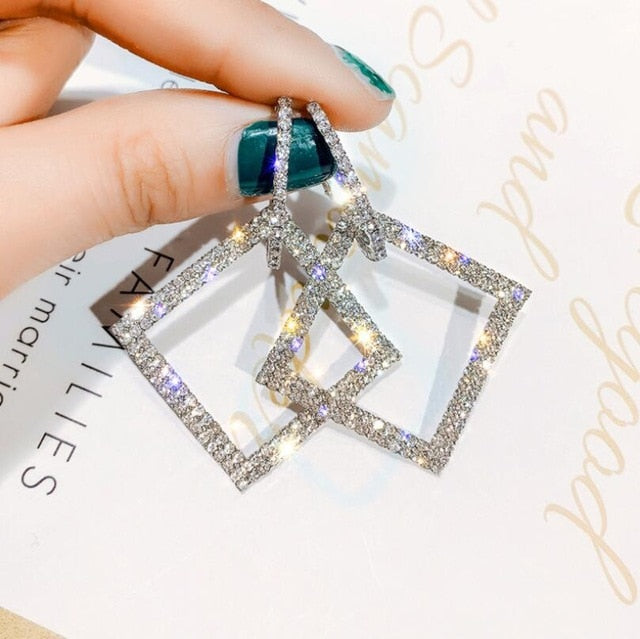 2020 New Arrival Metal Hyperbole Round crystal earing Women Dangle Earrings Fashion Female Korean Simple Jewelry Circle Earrings