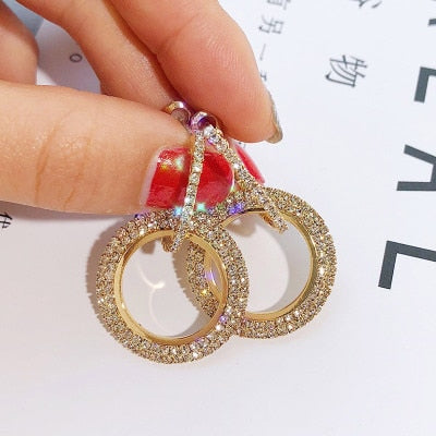 2020 New Arrival Metal Hyperbole Round crystal earing Women Dangle Earrings Fashion Female Korean Simple Jewelry Circle Earrings