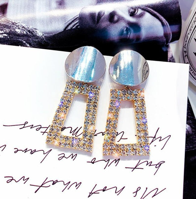 2020 New Arrival Metal Hyperbole Round crystal earing Women Dangle Earrings Fashion Female Korean Simple Jewelry Circle Earrings