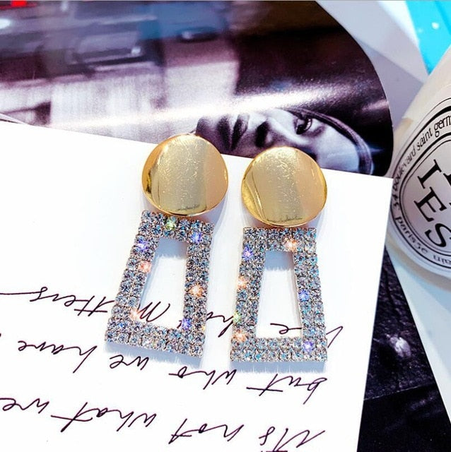 2020 New Arrival Metal Hyperbole Round crystal earing Women Dangle Earrings Fashion Female Korean Simple Jewelry Circle Earrings