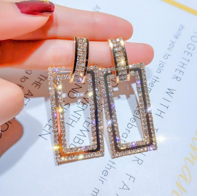 2020 New Arrival Metal Hyperbole Round crystal earing Women Dangle Earrings Fashion Female Korean Simple Jewelry Circle Earrings