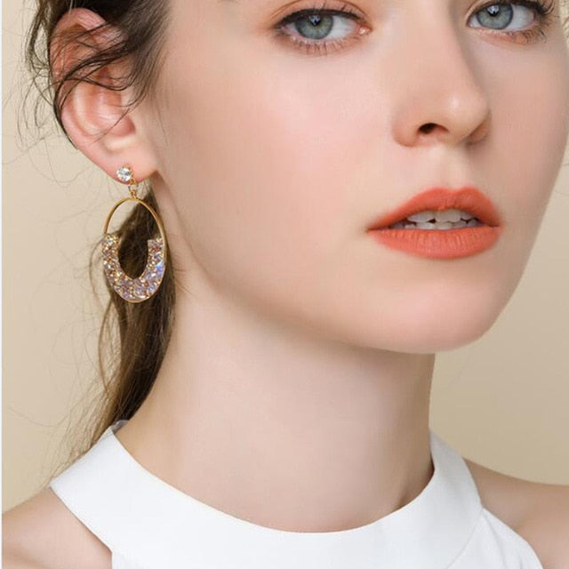 2020 New Arrival Metal Hyperbole Round crystal earing Women Dangle Earrings Fashion Female Korean Simple Jewelry Circle Earrings