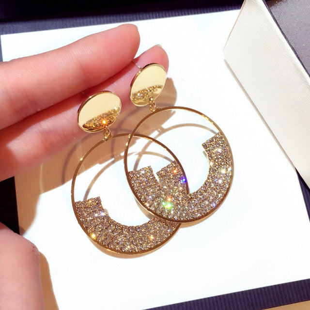 2020 New Arrival Metal Hyperbole Round crystal earing Women Dangle Earrings Fashion Female Korean Simple Jewelry Circle Earrings