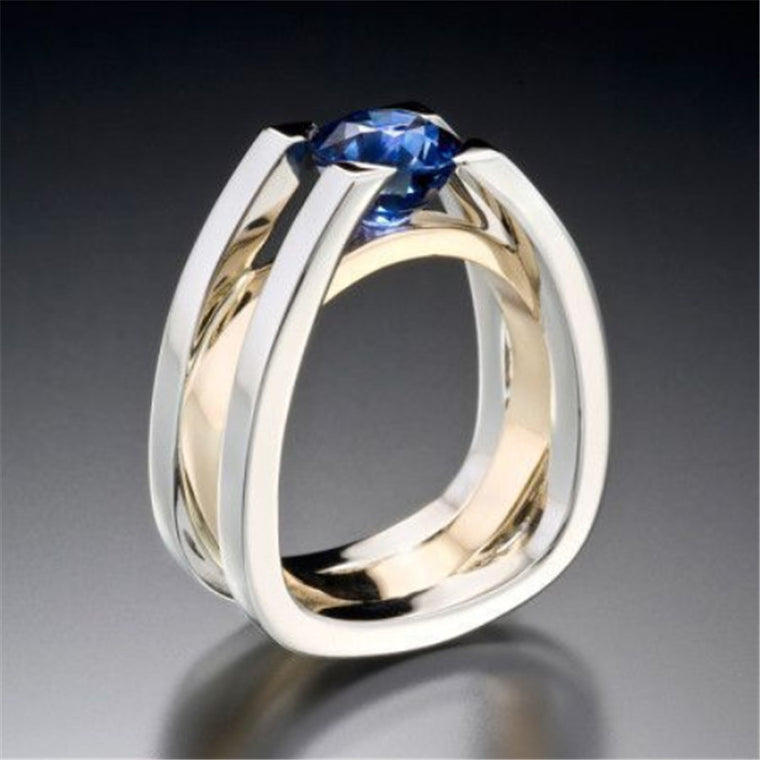 Blaike Exquisite Two Tone Rings for Women Silver 925 Jewelry Blue Zircon Wedding Engagement Ring Jewelry Anniversary Gifts