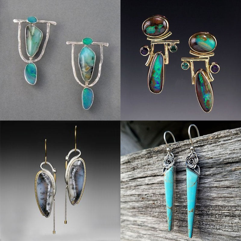 Boho Ethnic Green Resin Stone Drop Dangle Earrings For Women Indian Tribal Vintage Earrings pendientes mujer moda 2019 Z4E680