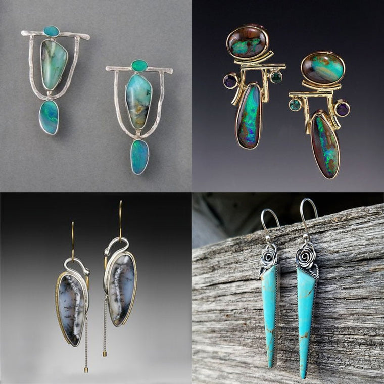 Boho Ethnic Green Resin Stone Drop Dangle Earrings For Women Indian Tribal Vintage Earrings pendientes mujer moda 2019 Z4E680