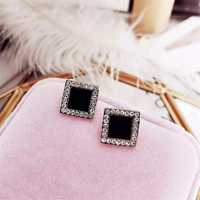 Statement Earrings 2019 Black Square Geometric Earrings For Women Crystal Luxury Wedding Rhinestone Earring Gold Color EB447