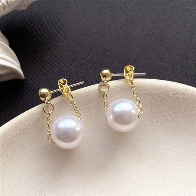 AOMU Korea Design Metal Gold Geometric Irregular Circle Square Natural Freshwater Pearl Stud Earrings for Women Girl Gift
