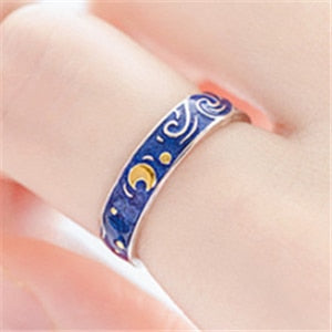 Moon Star Starry Night Van Gogh Adjustable Rings For Couple Lover's Real Price S925 Silver 2020 Drop Shipping Women Men Jewelry