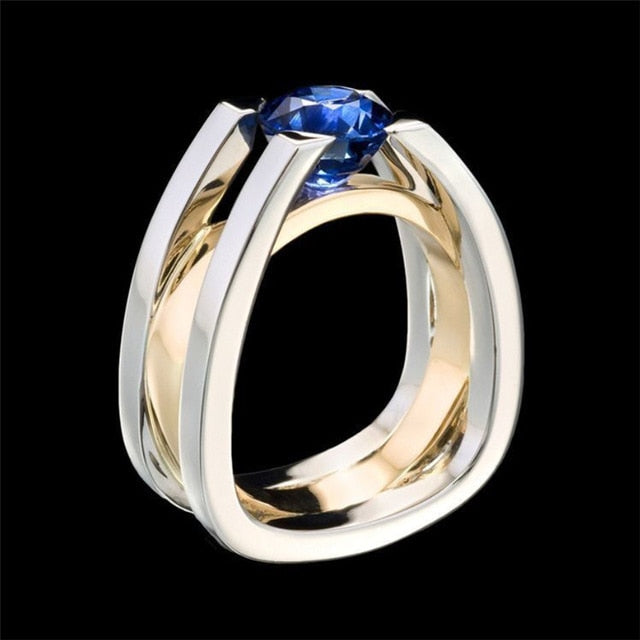Blaike Exquisite Two Tone Rings for Women Silver 925 Jewelry Blue Zircon Wedding Engagement Ring Jewelry Anniversary Gifts