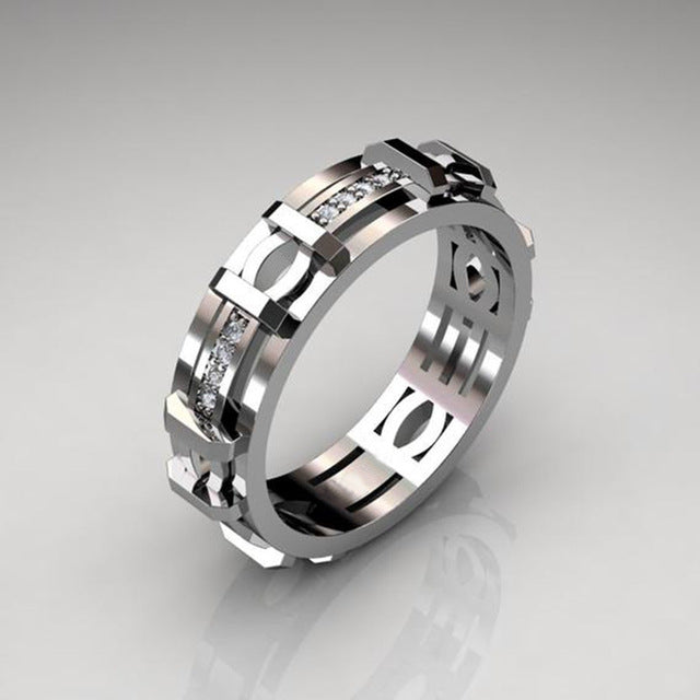 FFLACEL Hollow Two-tone Color Ring Silver Wave Cubic Zircon Ring for Female Fashion Popular Rhinestone Wedding Rings for Women