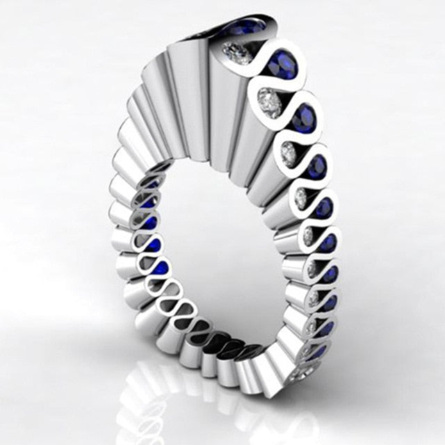 FFLACEL Hollow Two-tone Color Ring Silver Wave Cubic Zircon Ring for Female Fashion Popular Rhinestone Wedding Rings for Women