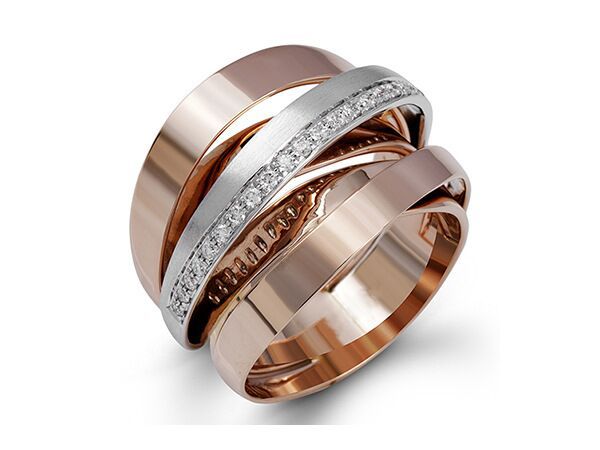 FFLACEL Hollow Two-tone Color Ring Silver Wave Cubic Zircon Ring for Female Fashion Popular Rhinestone Wedding Rings for Women