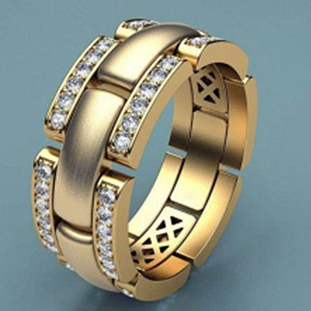 FFLACEL Hollow Two-tone Color Ring Silver Wave Cubic Zircon Ring for Female Fashion Popular Rhinestone Wedding Rings for Women
