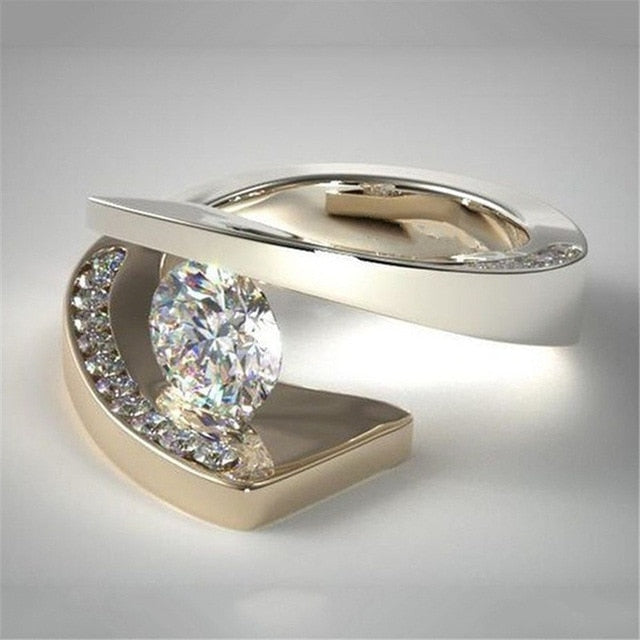Unique Style Small Crystal Zircon Stone Ring Luxury Fashion Gold Color Jewelry 925 Silver Promise Engagement Rings For Women