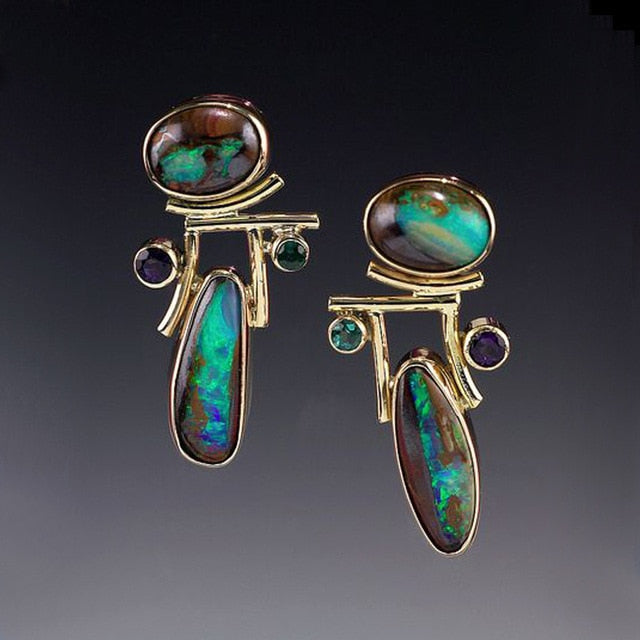 Boho Ethnic Green Resin Stone Drop Dangle Earrings For Women Indian Tribal Vintage Earrings pendientes mujer moda 2019 Z4E680