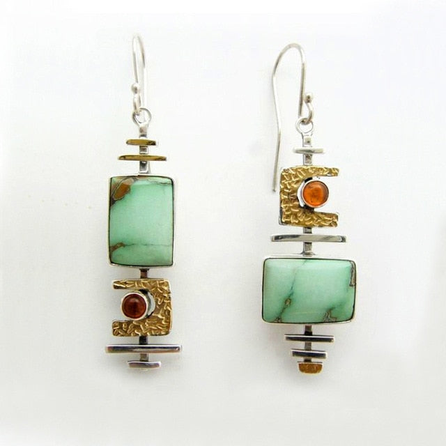 Boho Ethnic Green Resin Stone Drop Dangle Earrings For Women Indian Tribal Vintage Earrings pendientes mujer moda 2019 Z4E680