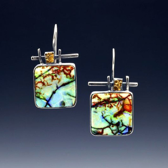 Boho Ethnic Green Resin Stone Drop Dangle Earrings For Women Indian Tribal Vintage Earrings pendientes mujer moda 2019 Z4E680