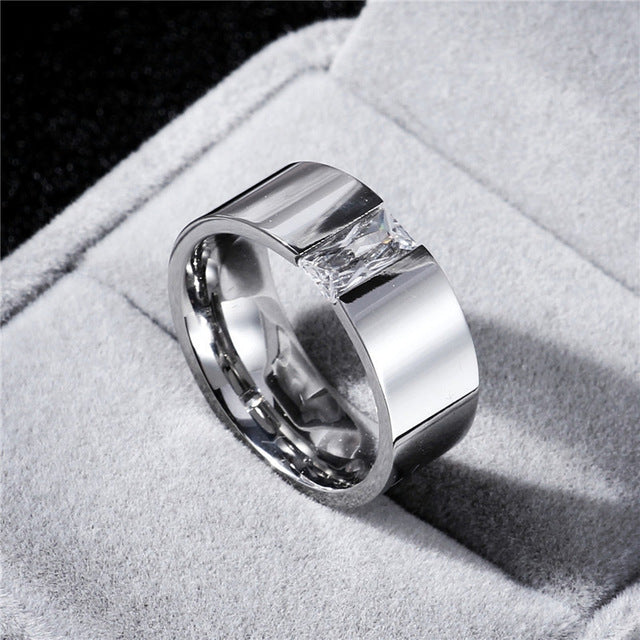 Light Mirror Polish 8MM CZ Zircon Titanium Ring for Men and Women Silver Personalized Ring Customize Ring Engraved Ring