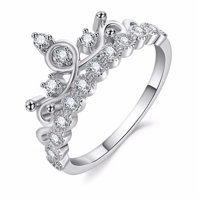 Fashion Luxury Crown Ring Statement Women Wedding Zircon Engagement Ring Trend Rose Gold Silver Color Romantic Party Gift
