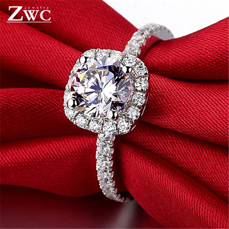 ZWC Fashion Crystal Engagement Claws Design Hot Sale Rings For Women AAA White Zircon Cubic elegant rings Female Wedding Jewerly