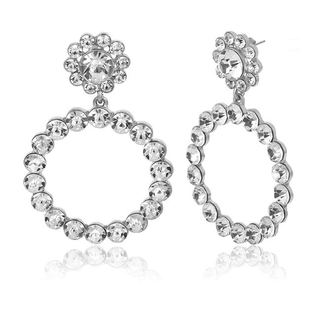 AENSOA Trendy Crystal Round Pendant Drop Earrings For Women Fashion Pearl Charm Statement Jewelry Wedding Earrings Female 2019