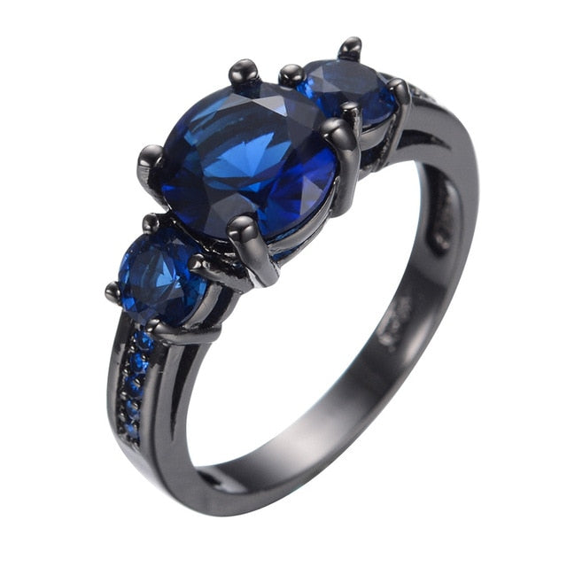 New Trendy Black Gun Color Love Heart Charm Finger Ring For Women Blue Black Crystal Wedding Ring Valentine's Day Gift
