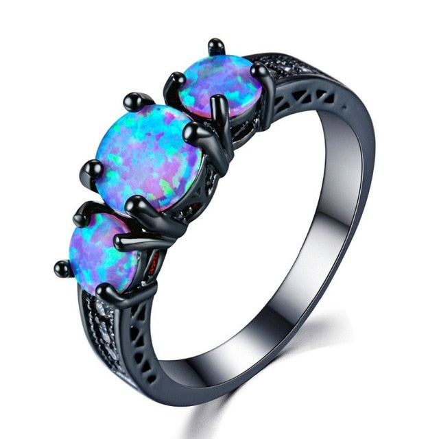 New Trendy Black Gun Color Love Heart Charm Finger Ring For Women Blue Black Crystal Wedding Ring Valentine's Day Gift