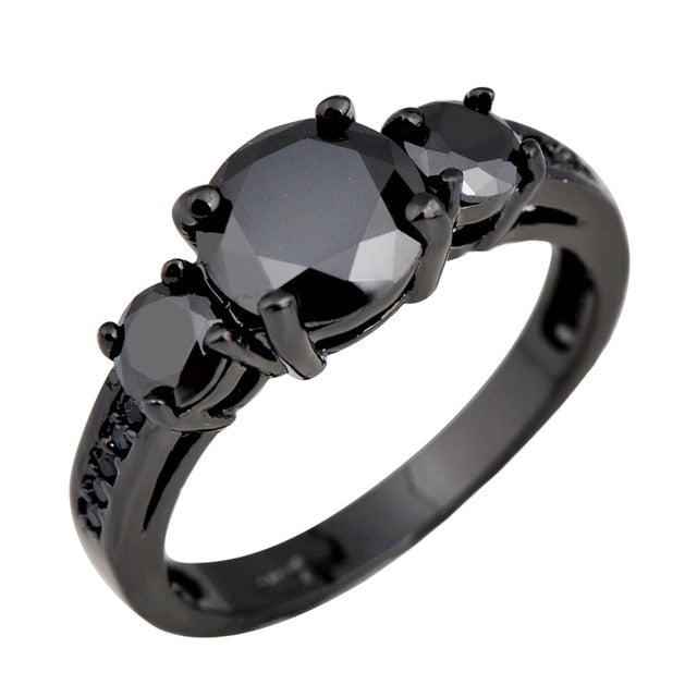 New Trendy Black Gun Color Love Heart Charm Finger Ring For Women Blue Black Crystal Wedding Ring Valentine's Day Gift