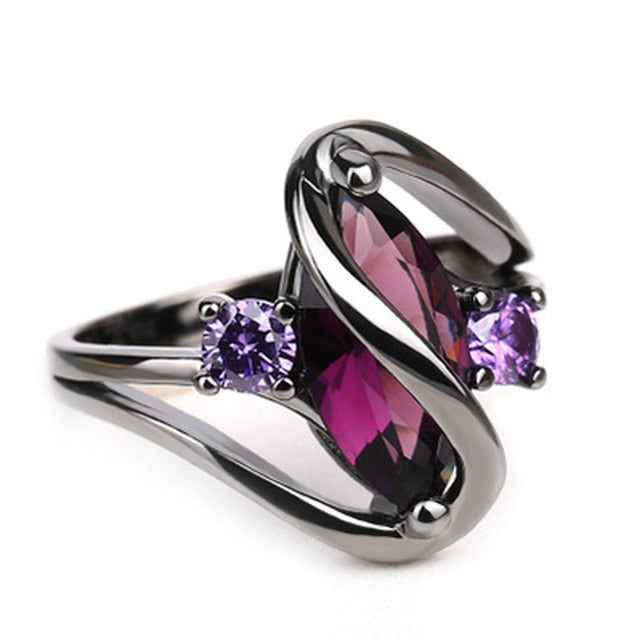 New Trendy Black Gun Color Love Heart Charm Finger Ring For Women Blue Black Crystal Wedding Ring Valentine's Day Gift